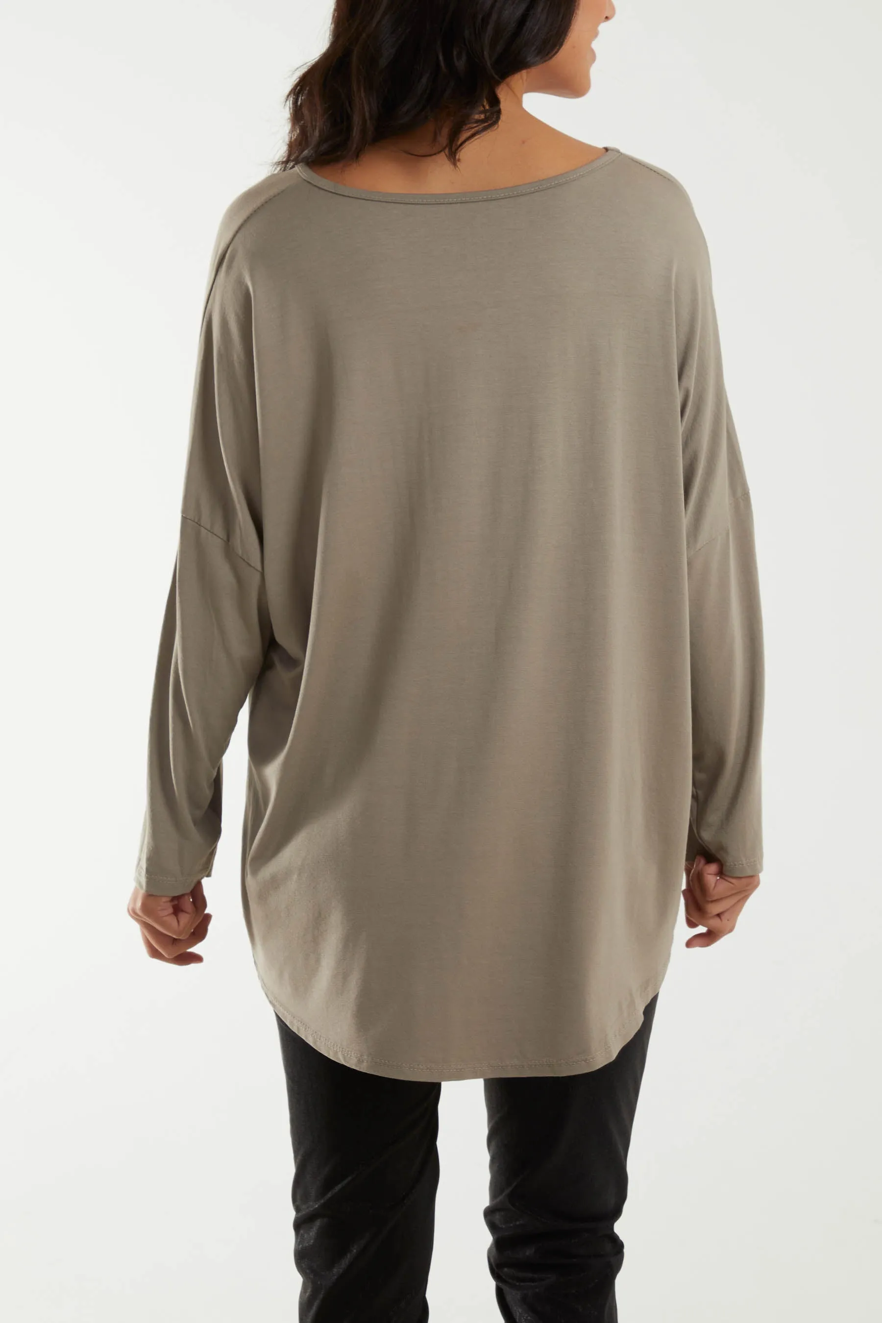 High Low Curved Hem Long Sleeve Top