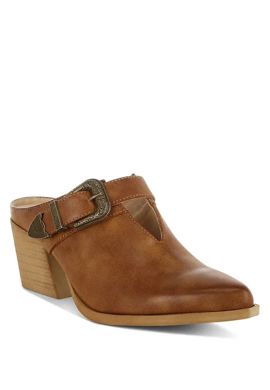 Holler Carved Buckle Statement Mules