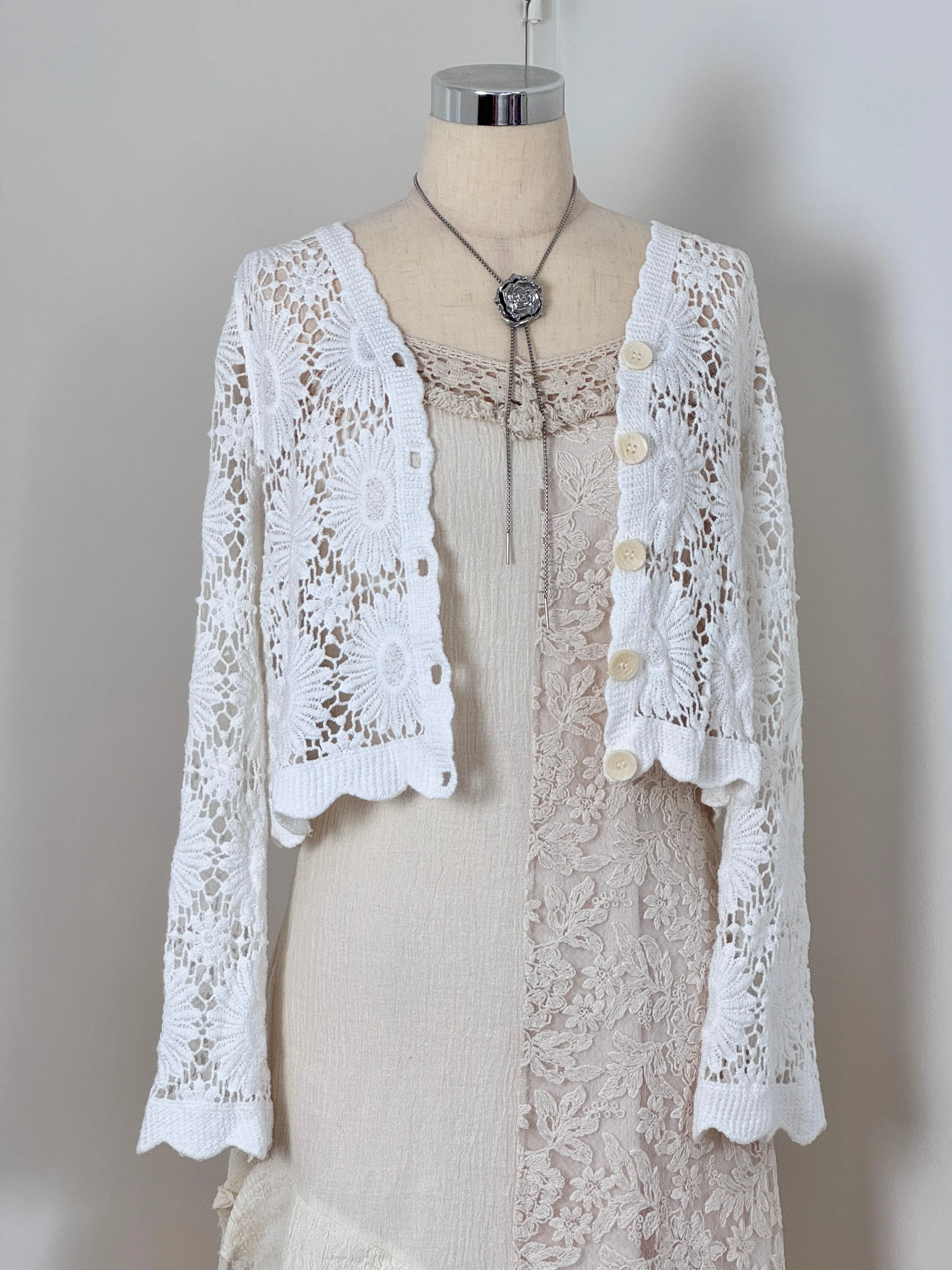 HOLLOWED CROCHET LACE CARDIGAN