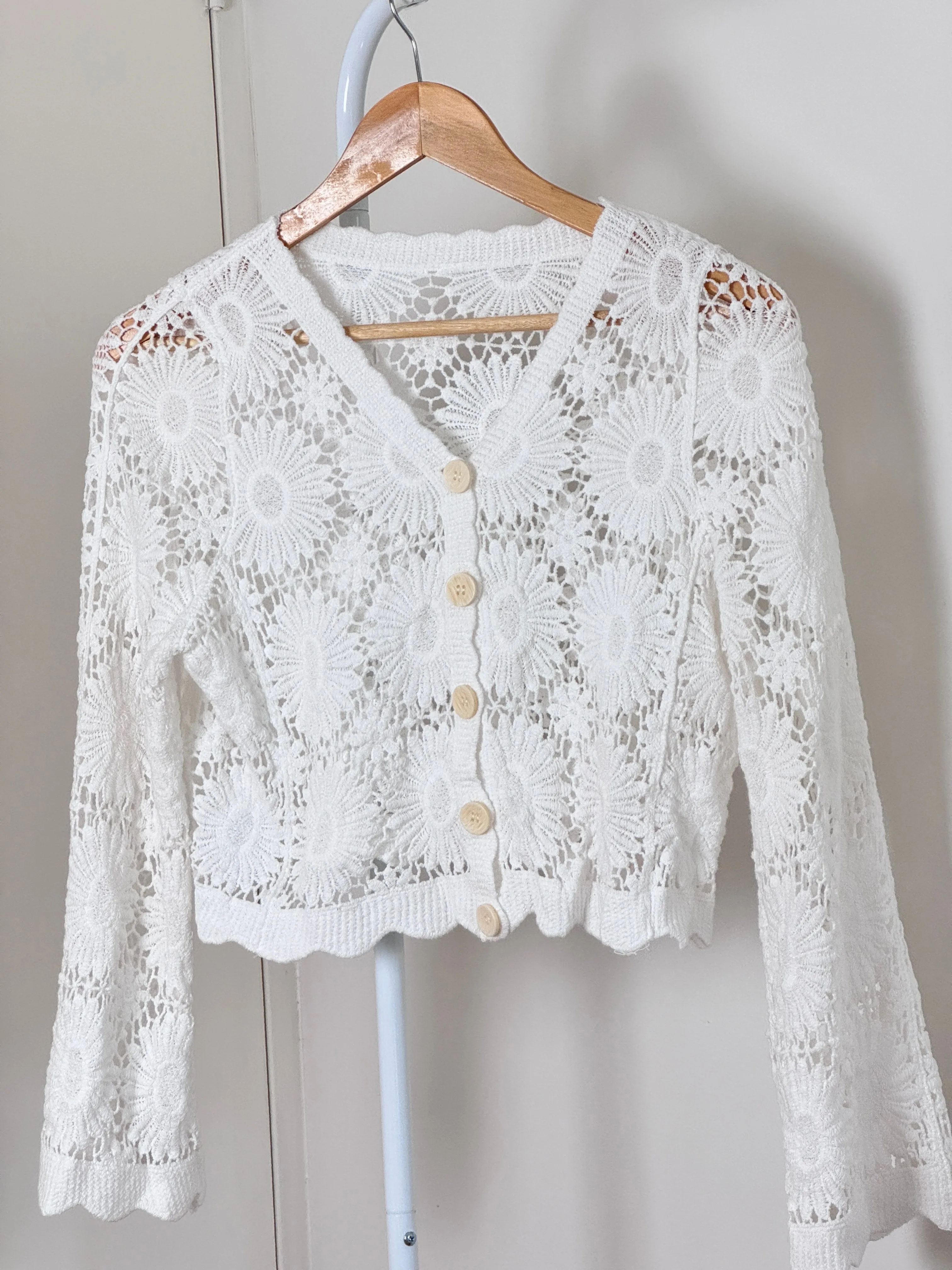 HOLLOWED CROCHET LACE CARDIGAN