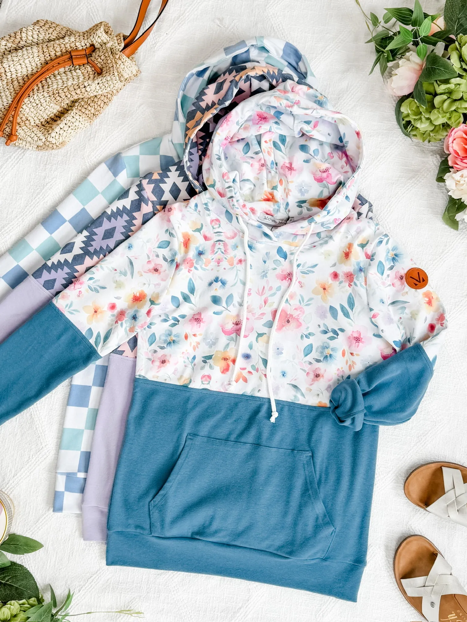 IN STOCK Hailey Pullover Hoodie - Watercolor Floral   Blue
