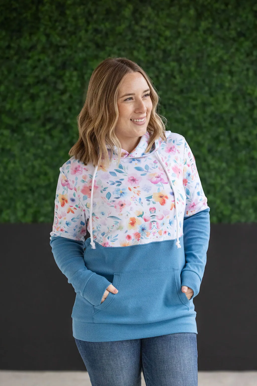 IN STOCK Hailey Pullover Hoodie - Watercolor Floral   Blue