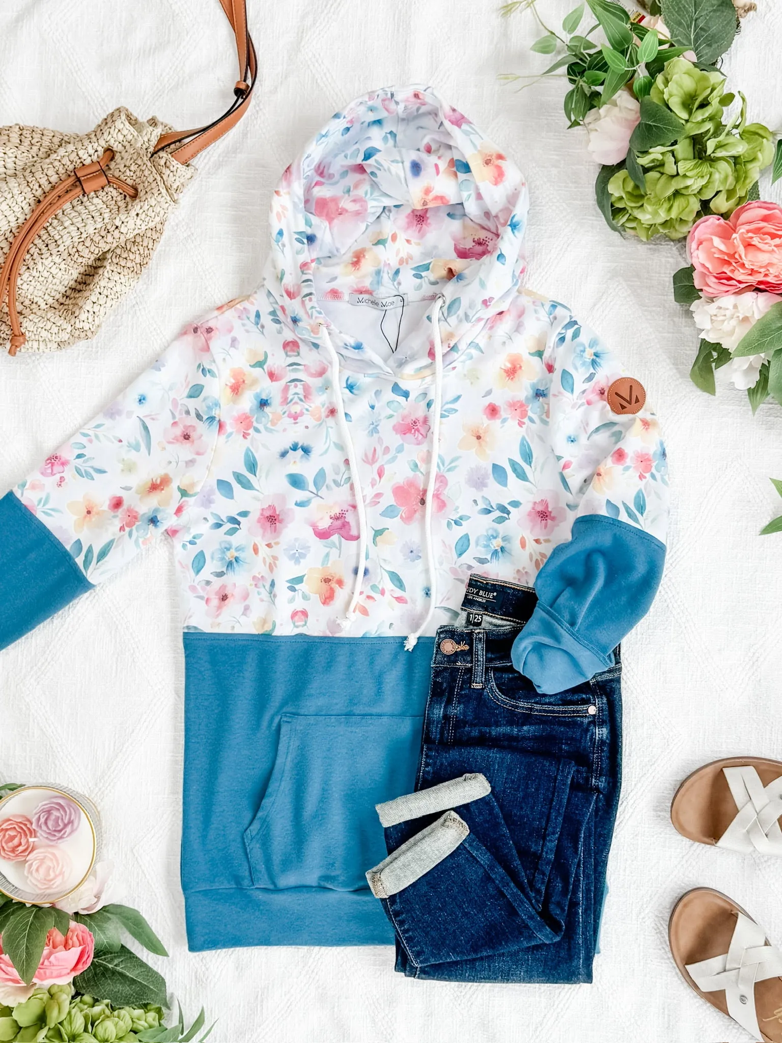 IN STOCK Hailey Pullover Hoodie - Watercolor Floral   Blue