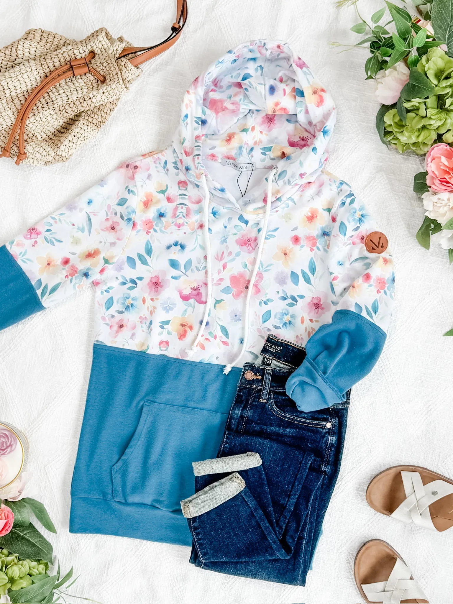 IN STOCK Hailey Pullover Hoodie - Watercolor Floral   Blue