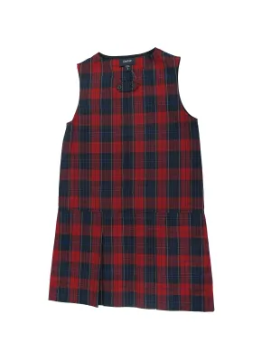 Jumper Plaid #94, Slit Neck Jumper With Two Buttons at Top and Double Pleat