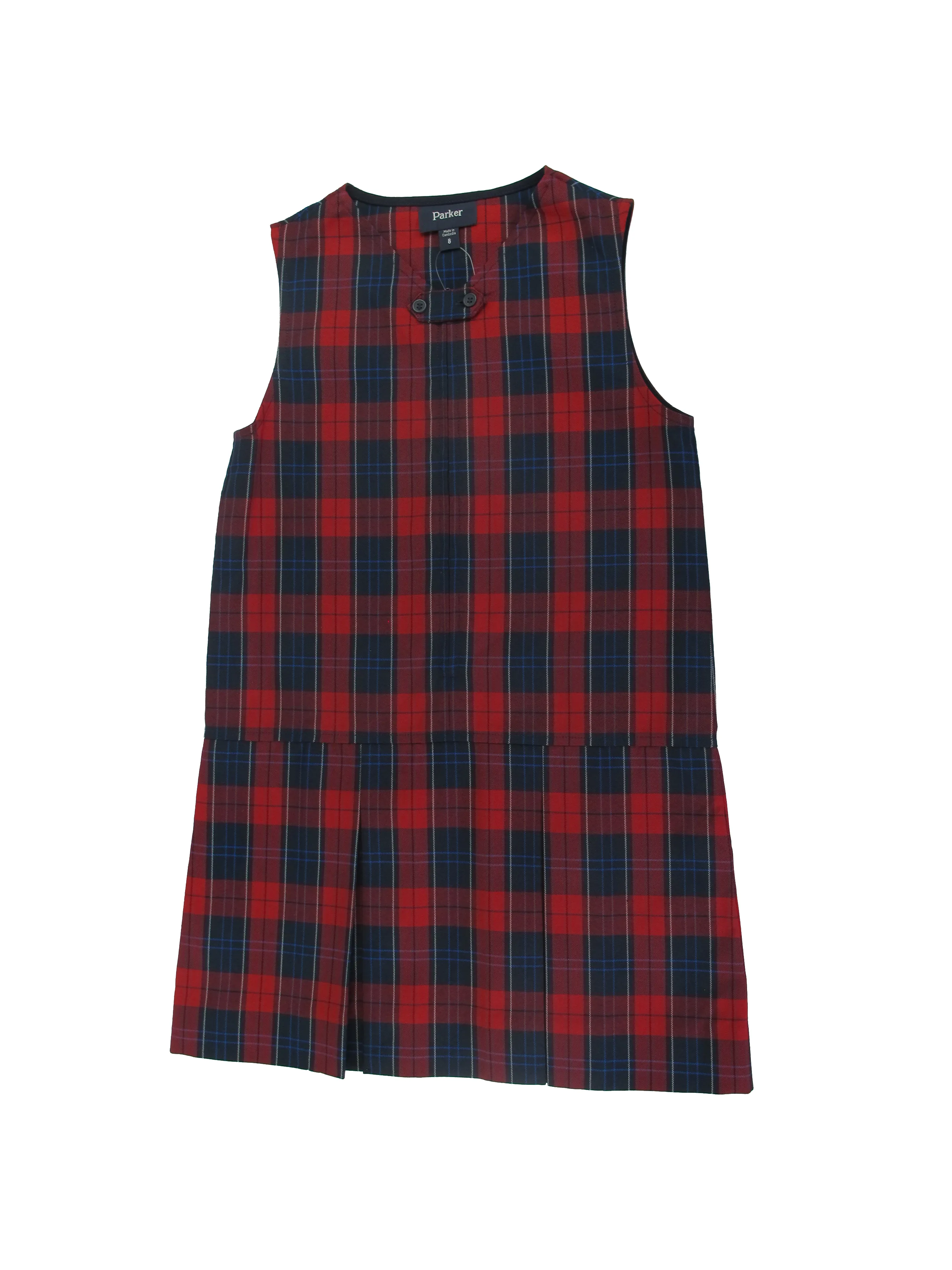 Jumper Plaid #94, Slit Neck Jumper With Two Buttons at Top and Double Pleat