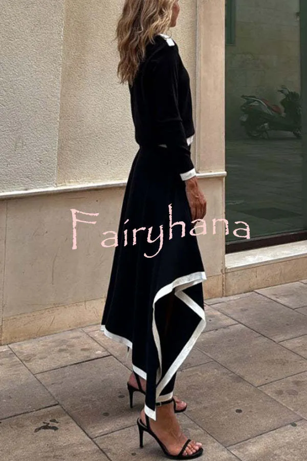 Kadie Colorblock Elastic Waist Buckle Detail Irregular Hem Maxi Skirt