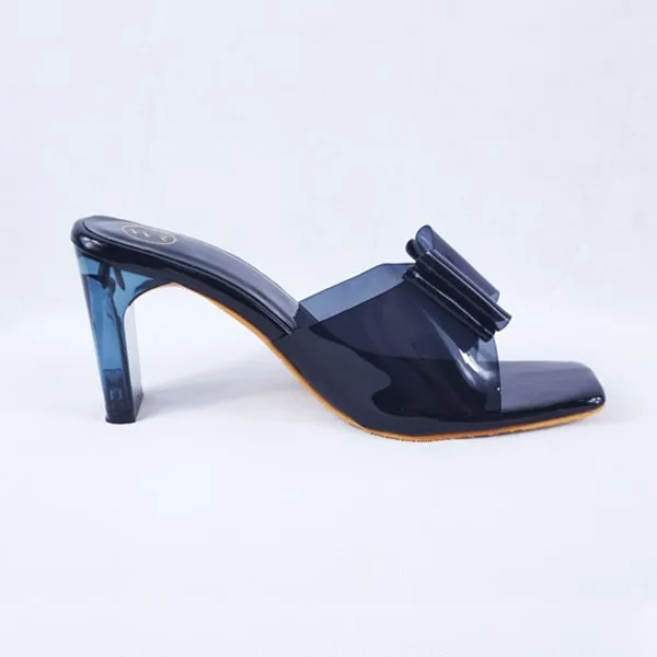 Kalysta Black Patent Clear Block Heel Mules