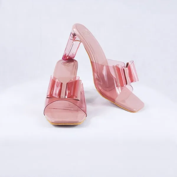 Kalysta Pink Patent Clear Block Heel Mules