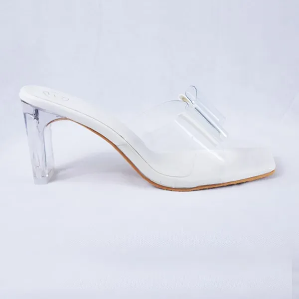 Kalysta White Patent Clear Block Heel Mules