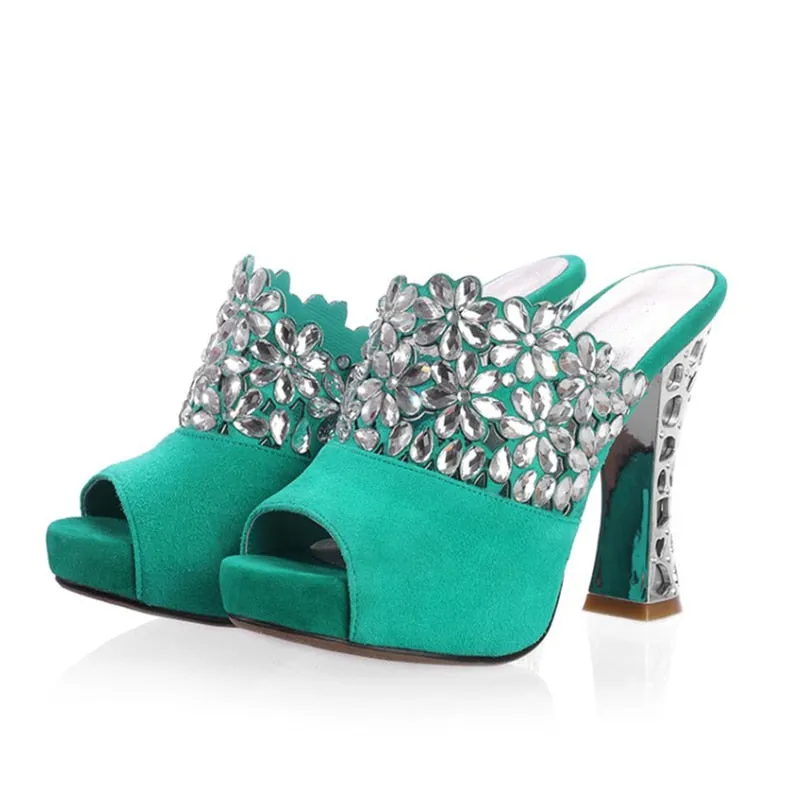 Kid suede leather crystal party women Shoes