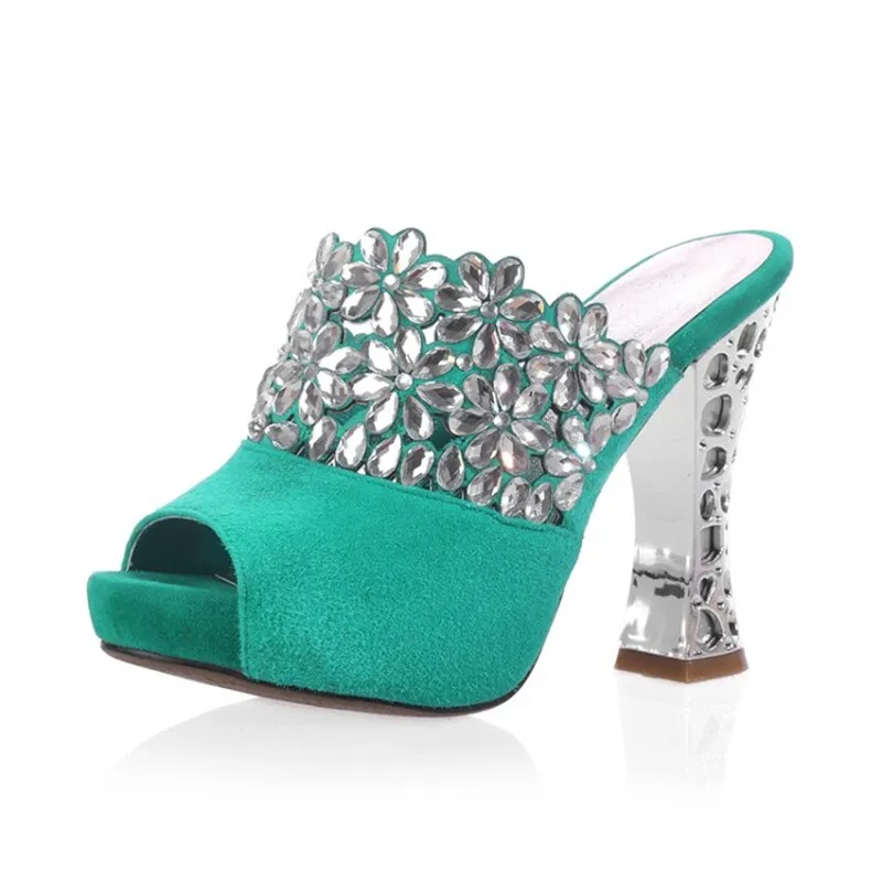 Kid suede leather crystal party women Shoes