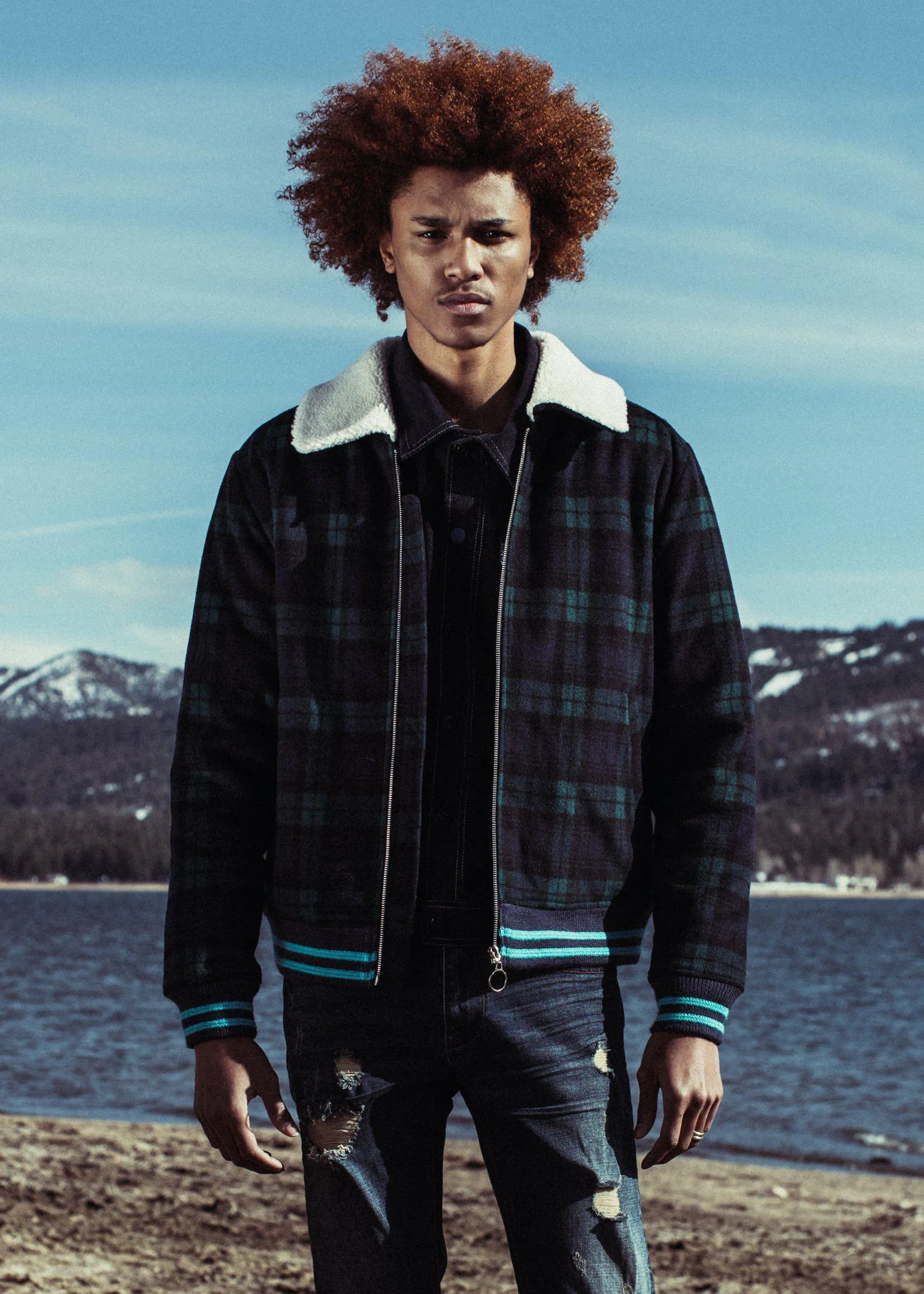 Konus Men's Wool Blend Plaid Jacket with Sherpa Collar in Green