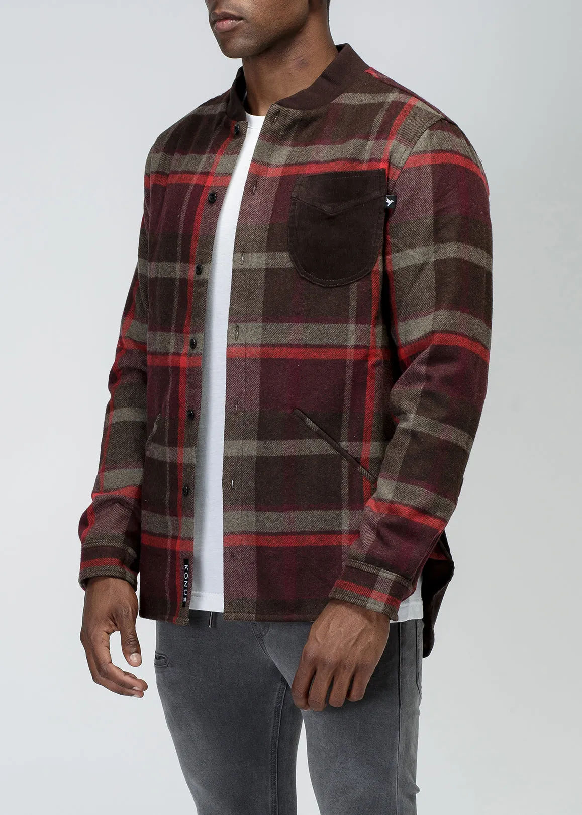 Konus Men's Wool Blend Shirt Jacket in Burgundy