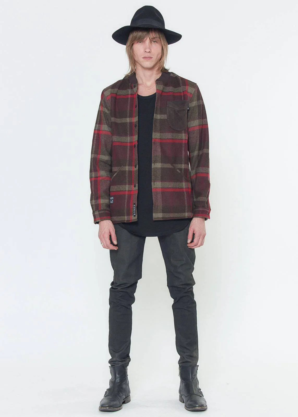 Konus Men's Wool Blend Shirt Jacket in Burgundy