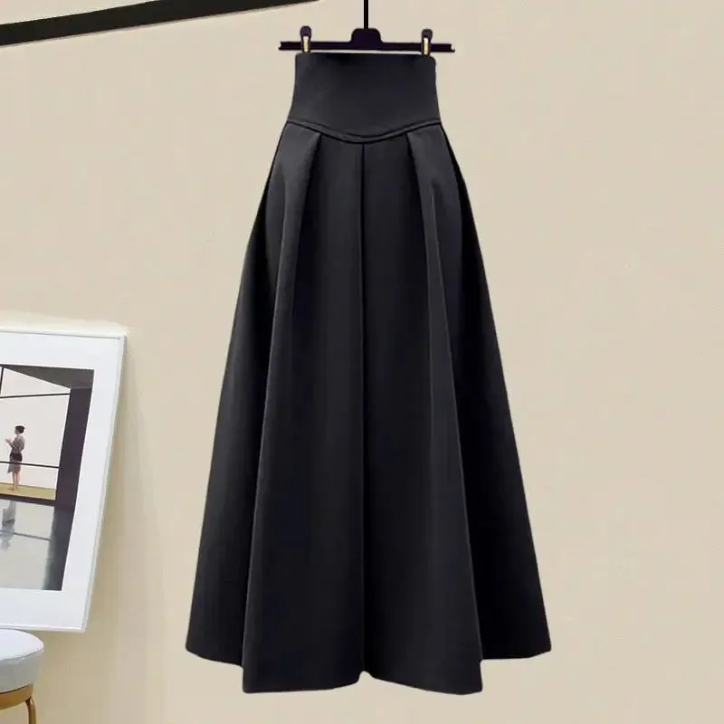 Korean High Neck Knitted Sweater & High Waist Long Skirts Autumn Wear