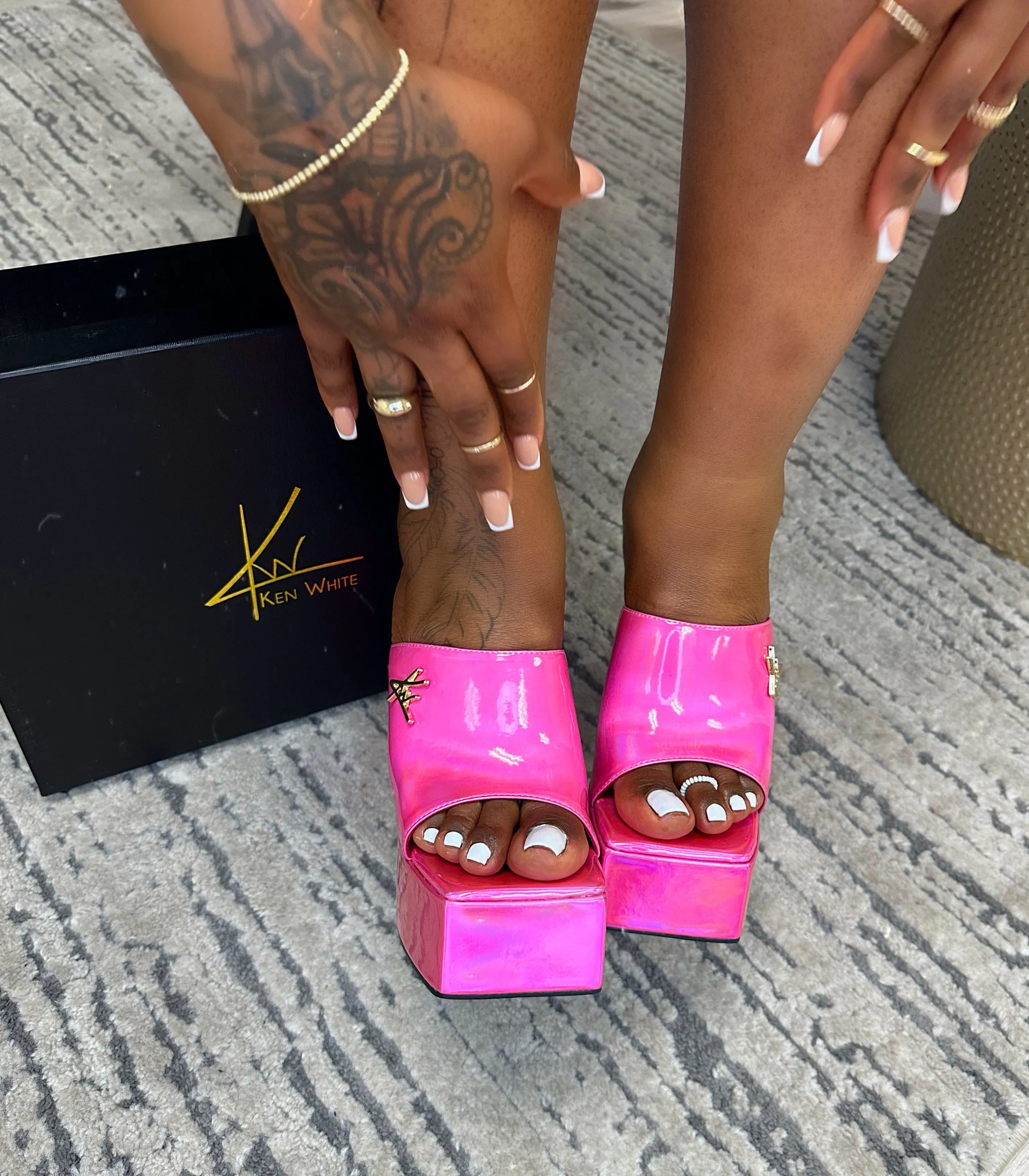 KW Pink Metallic Mules