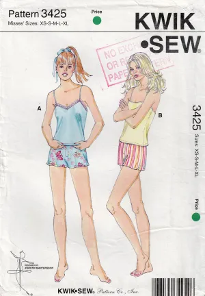 Kwik Sew 3425 Womens Sleepwear Camisoles & Shorts Out Of Print Sewing Pattern Size XS - XL UNCUT Factory Folded