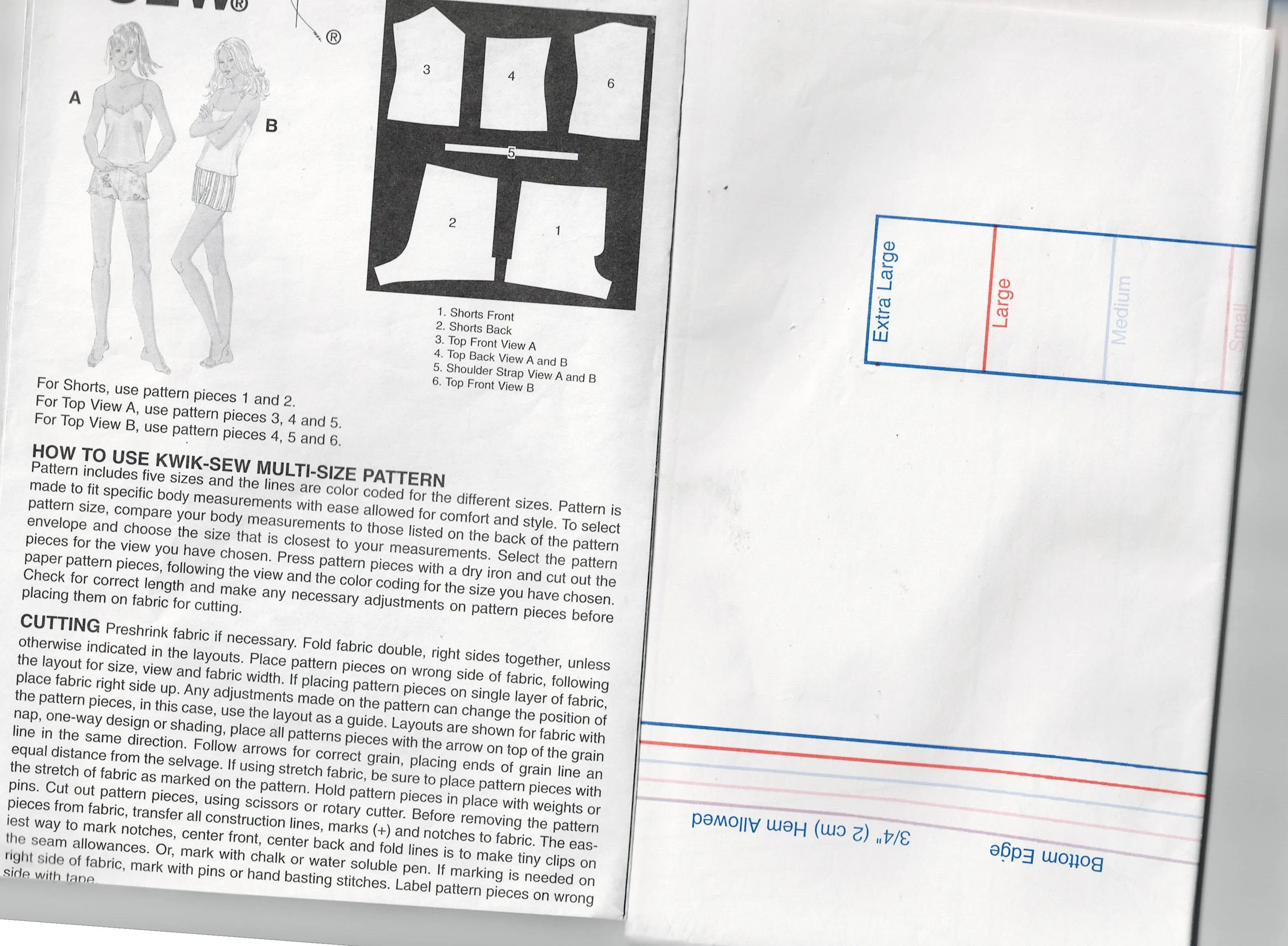 Kwik Sew 3425 Womens Sleepwear Camisoles & Shorts Out Of Print Sewing Pattern Size XS - XL UNCUT Factory Folded