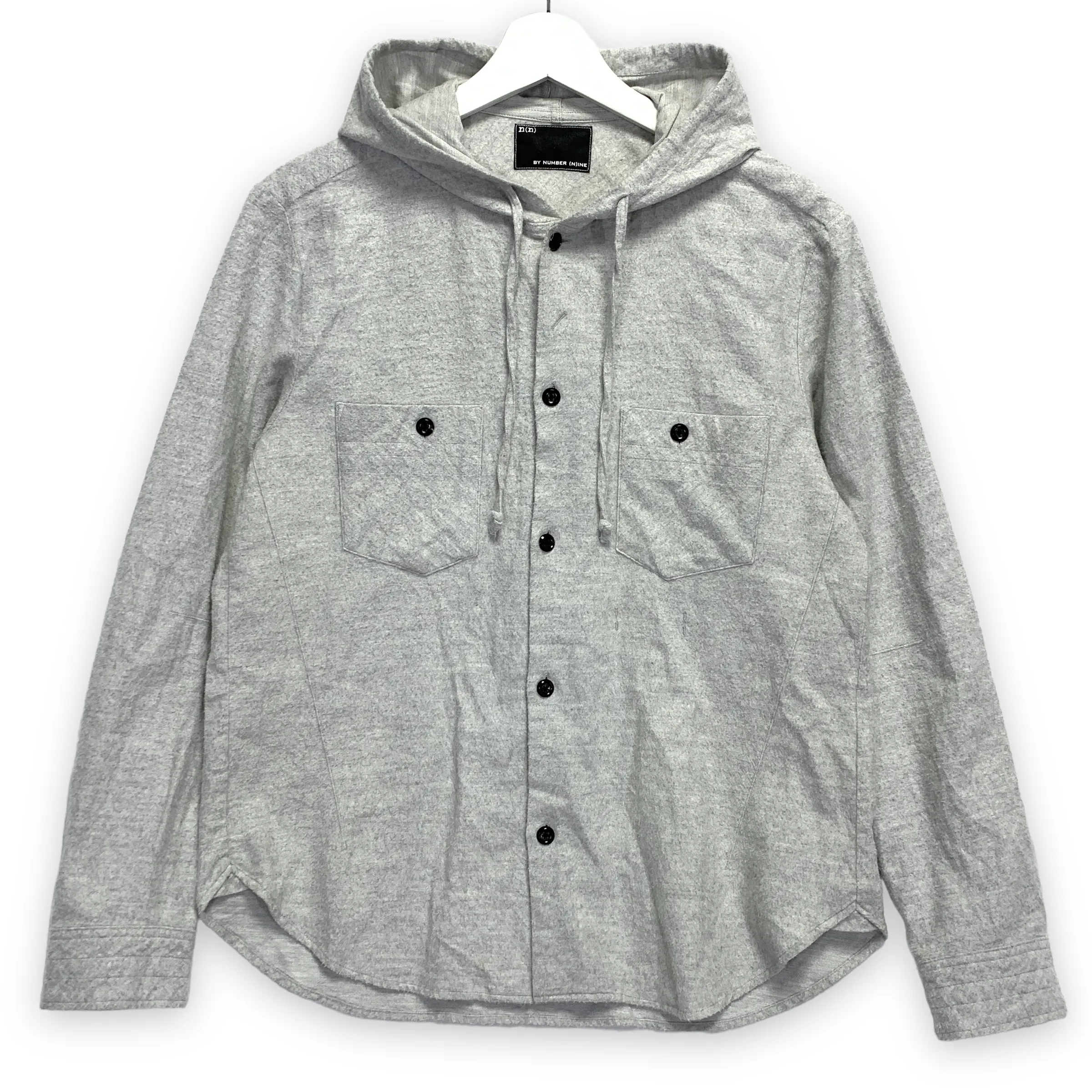 [L] Number Nine Hooded Flannel L/S Shirt Grey