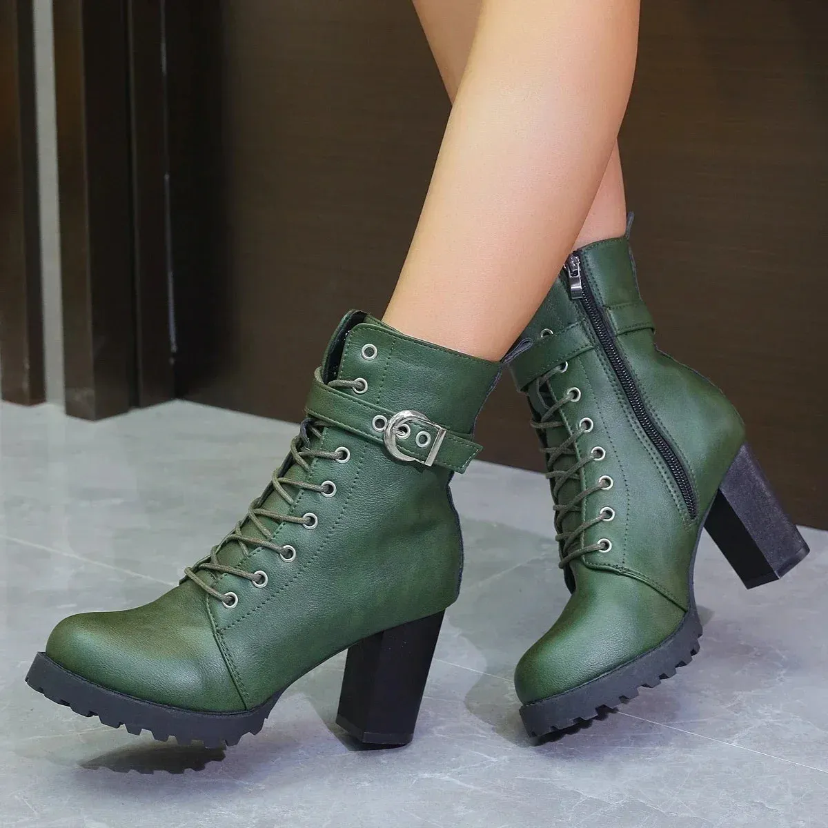 Lace-Up Vegan Leather Platform Boot