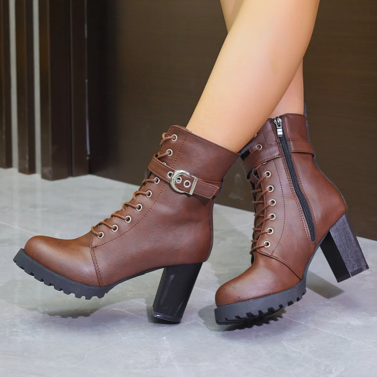 Lace-Up Vegan Leather Platform Boot