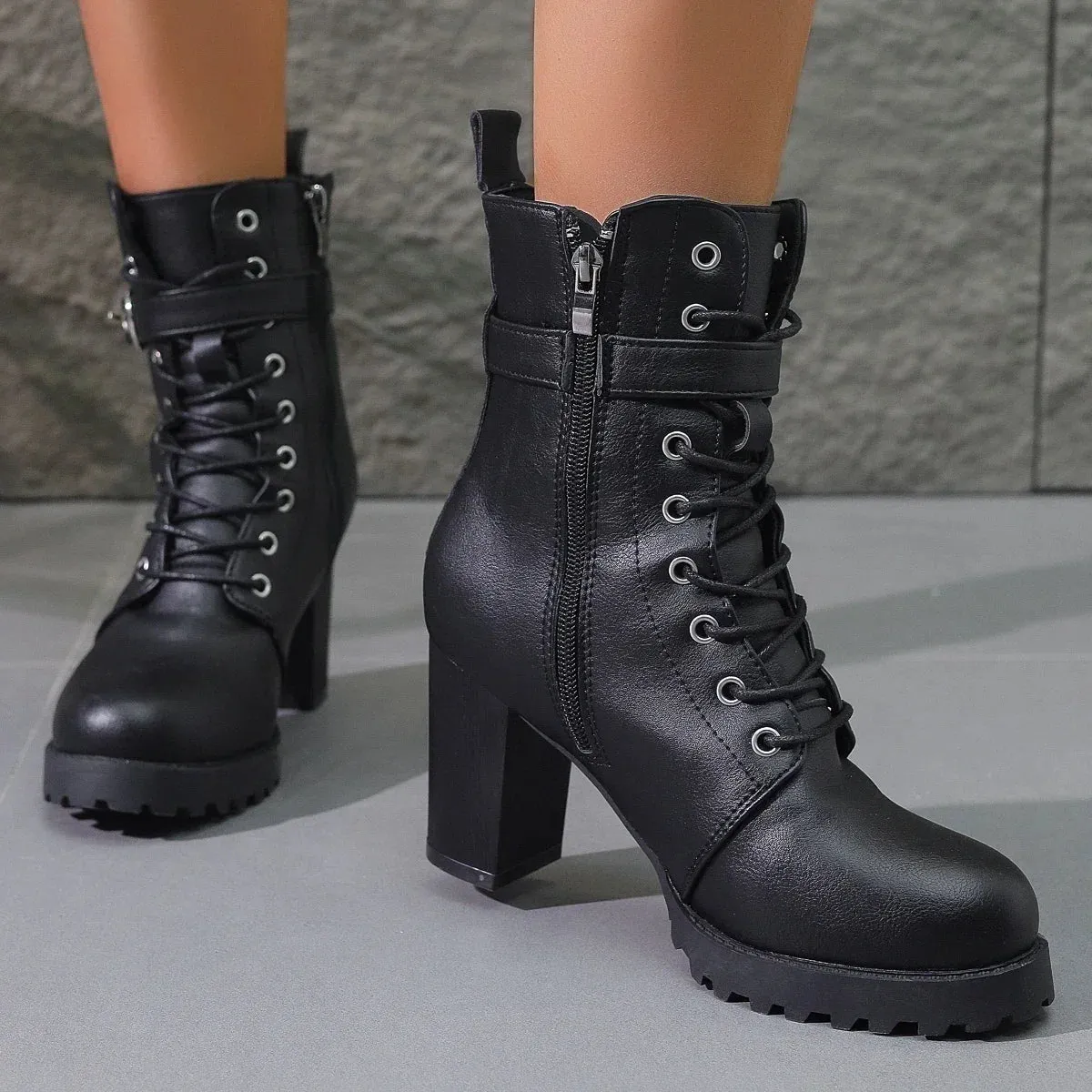 Lace-Up Vegan Leather Platform Boot