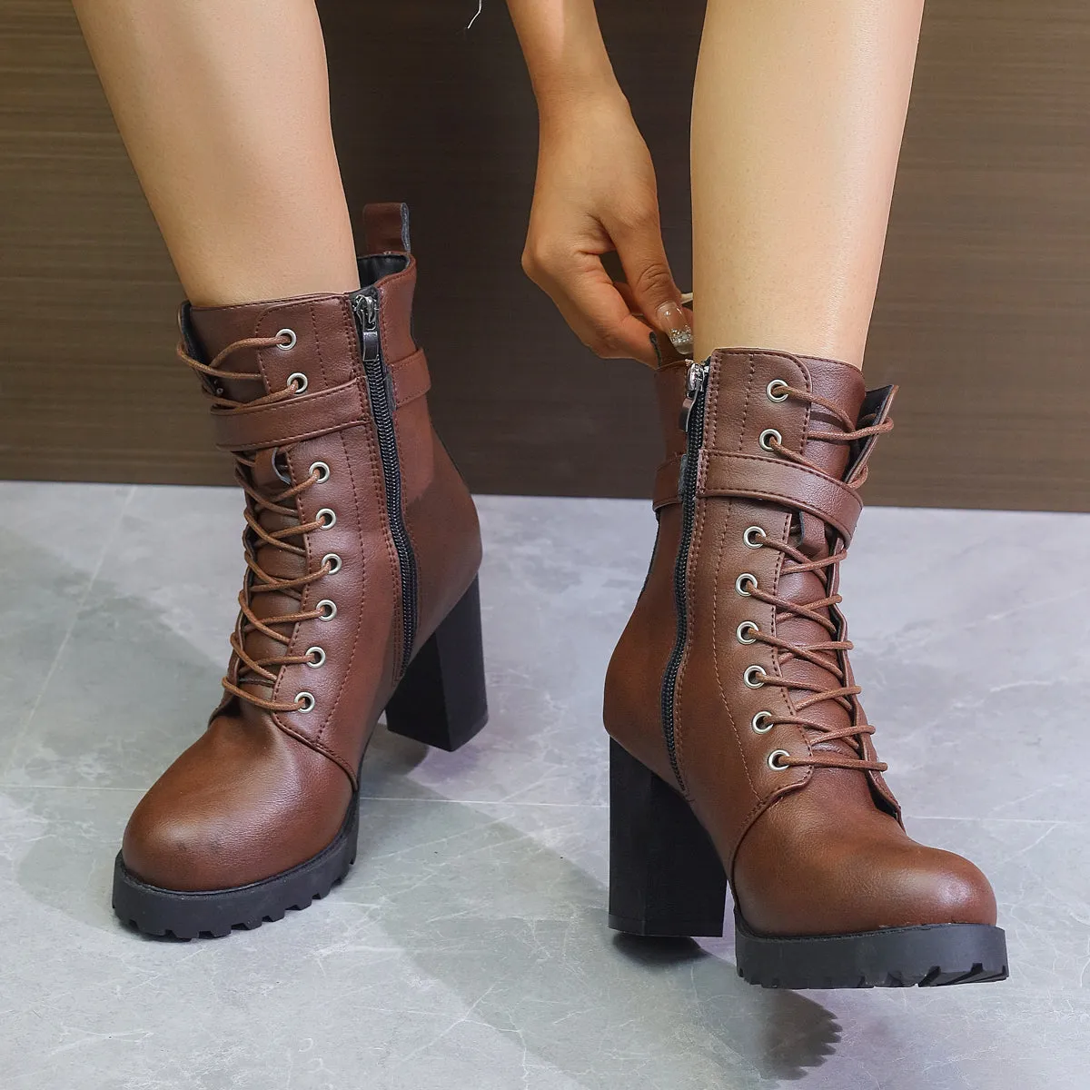 Lace-Up Vegan Leather Platform Boot