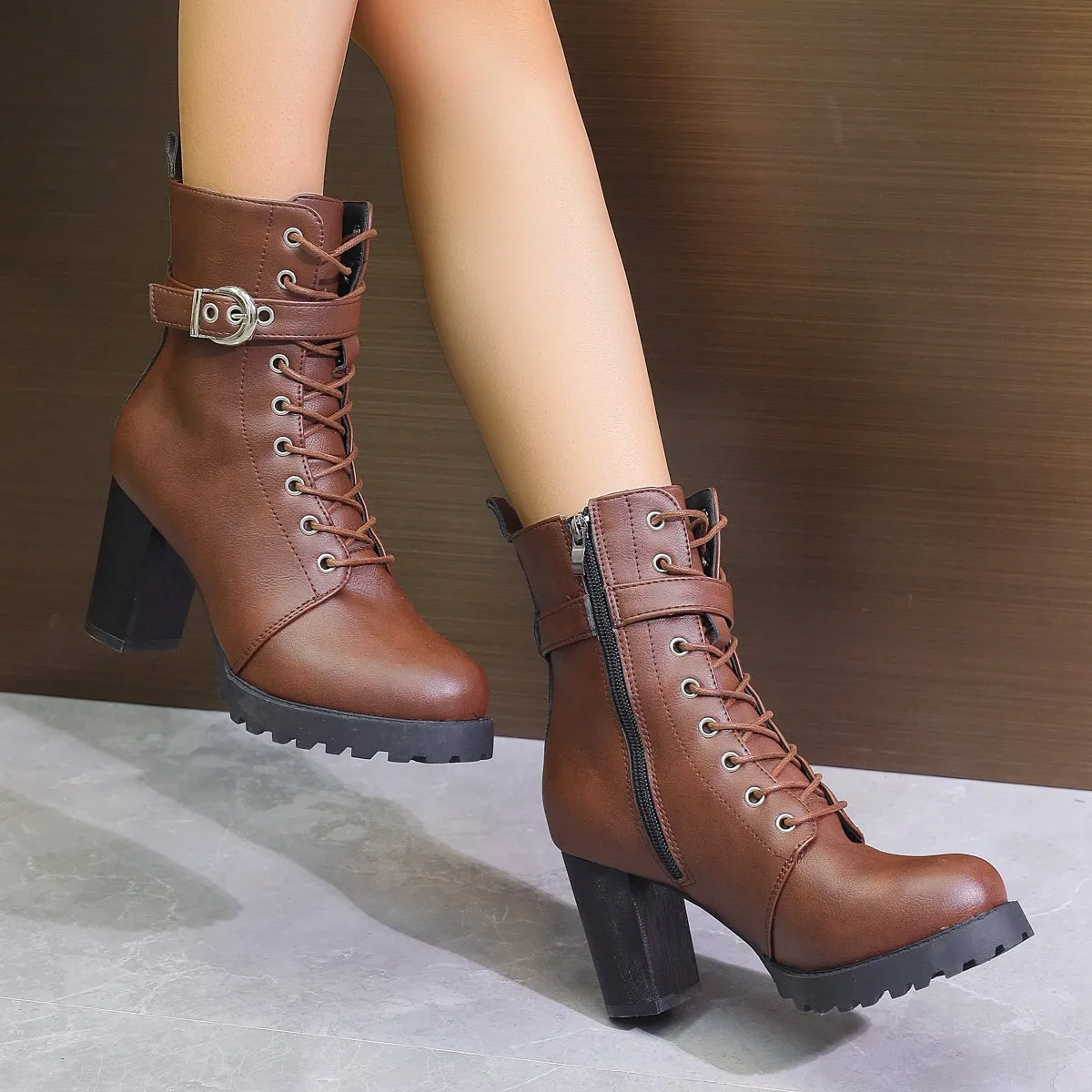 Lace-Up Vegan Leather Platform Boot