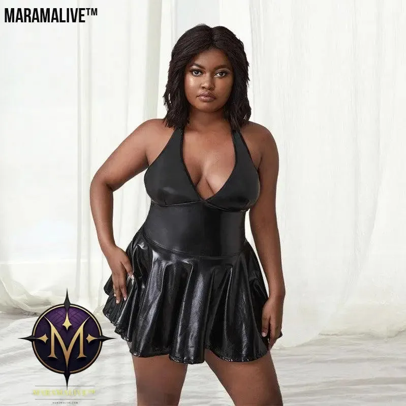 Large Size Dress One Piece Black Leather Skirt