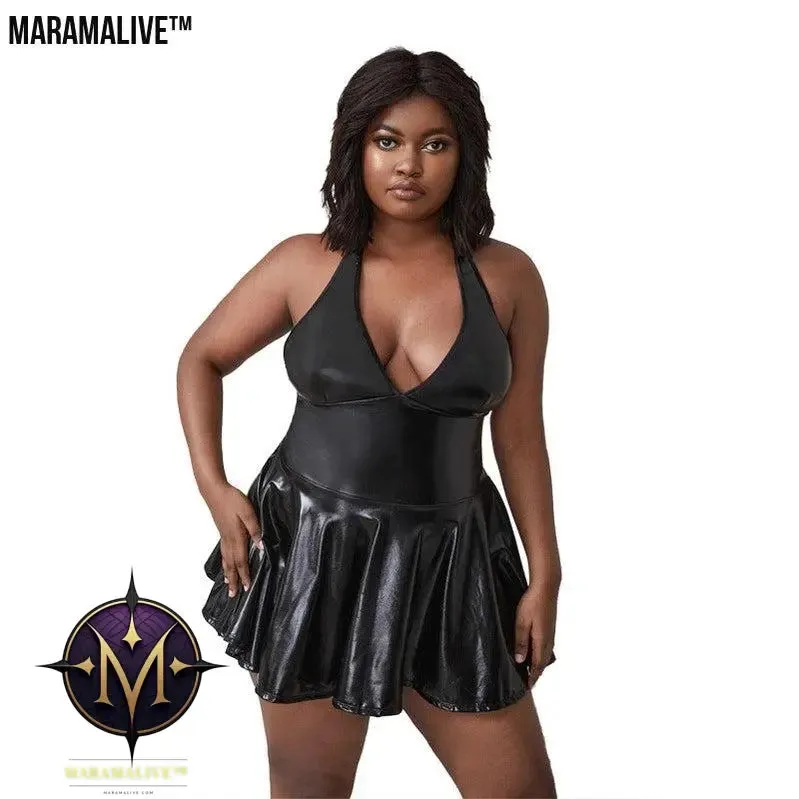 Large Size Dress One Piece Black Leather Skirt
