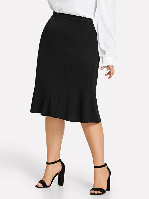 Large Size Women's Half-length Skirt Black High Waist Bag Hip Skirt