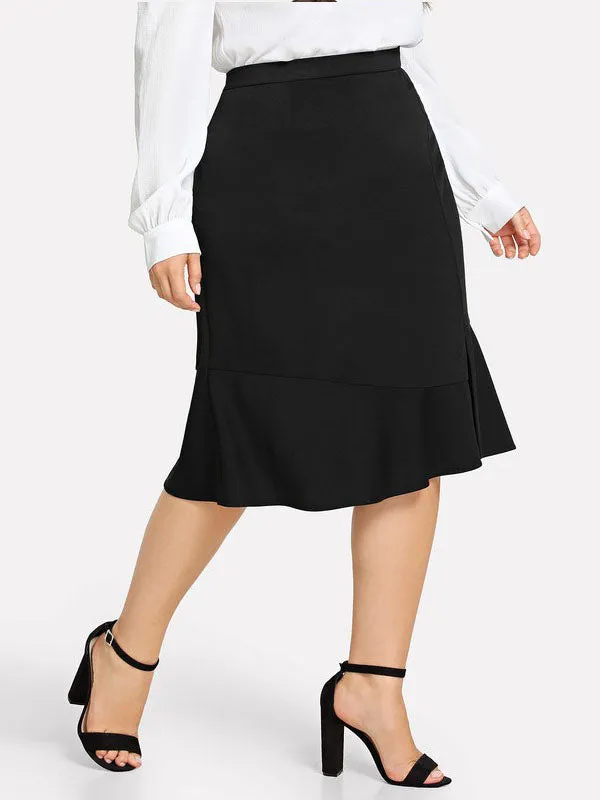 Large Size Women's Half-length Skirt Black High Waist Bag Hip Skirt