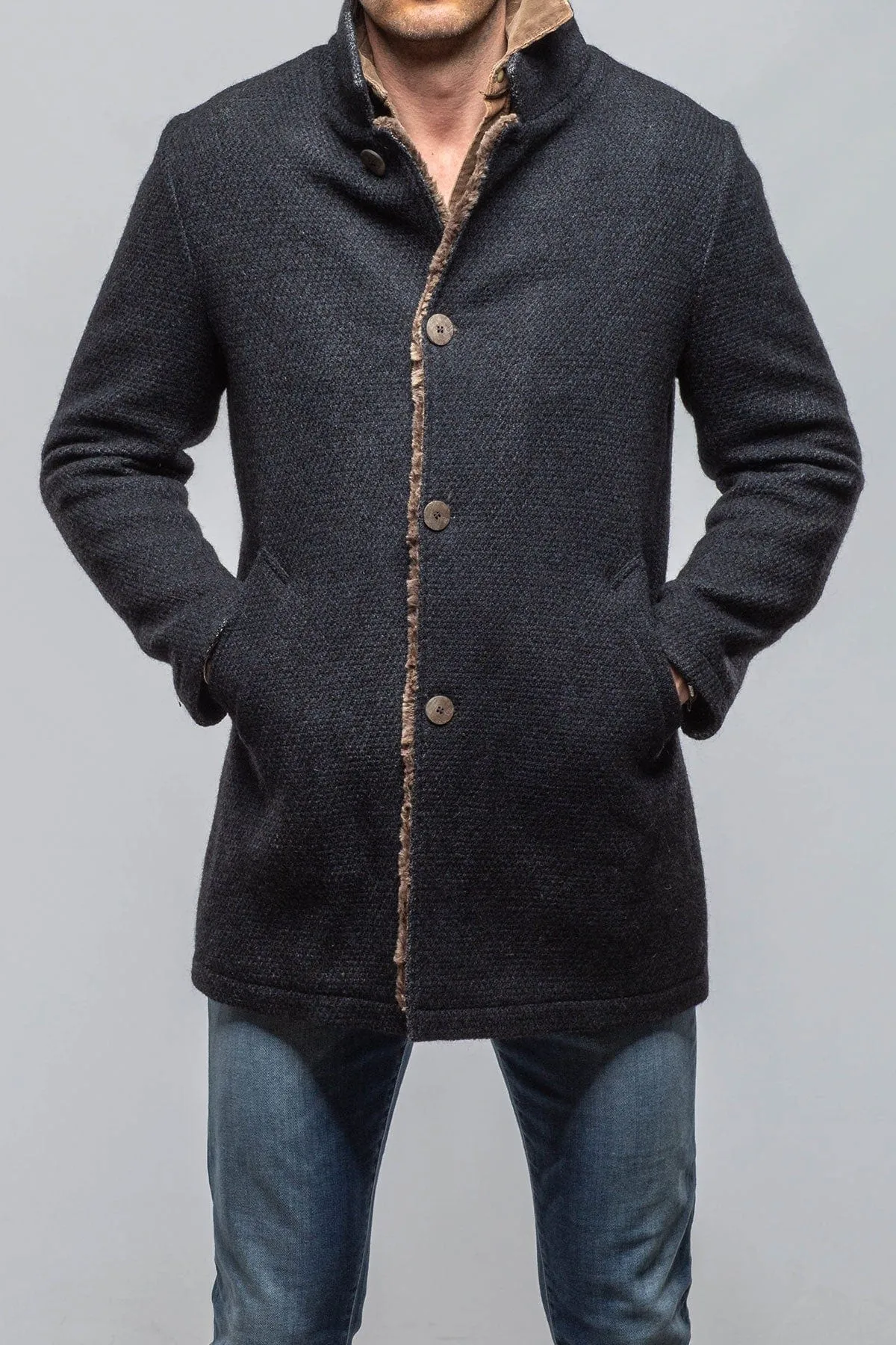 Lazard Long Knit Coat In Navy