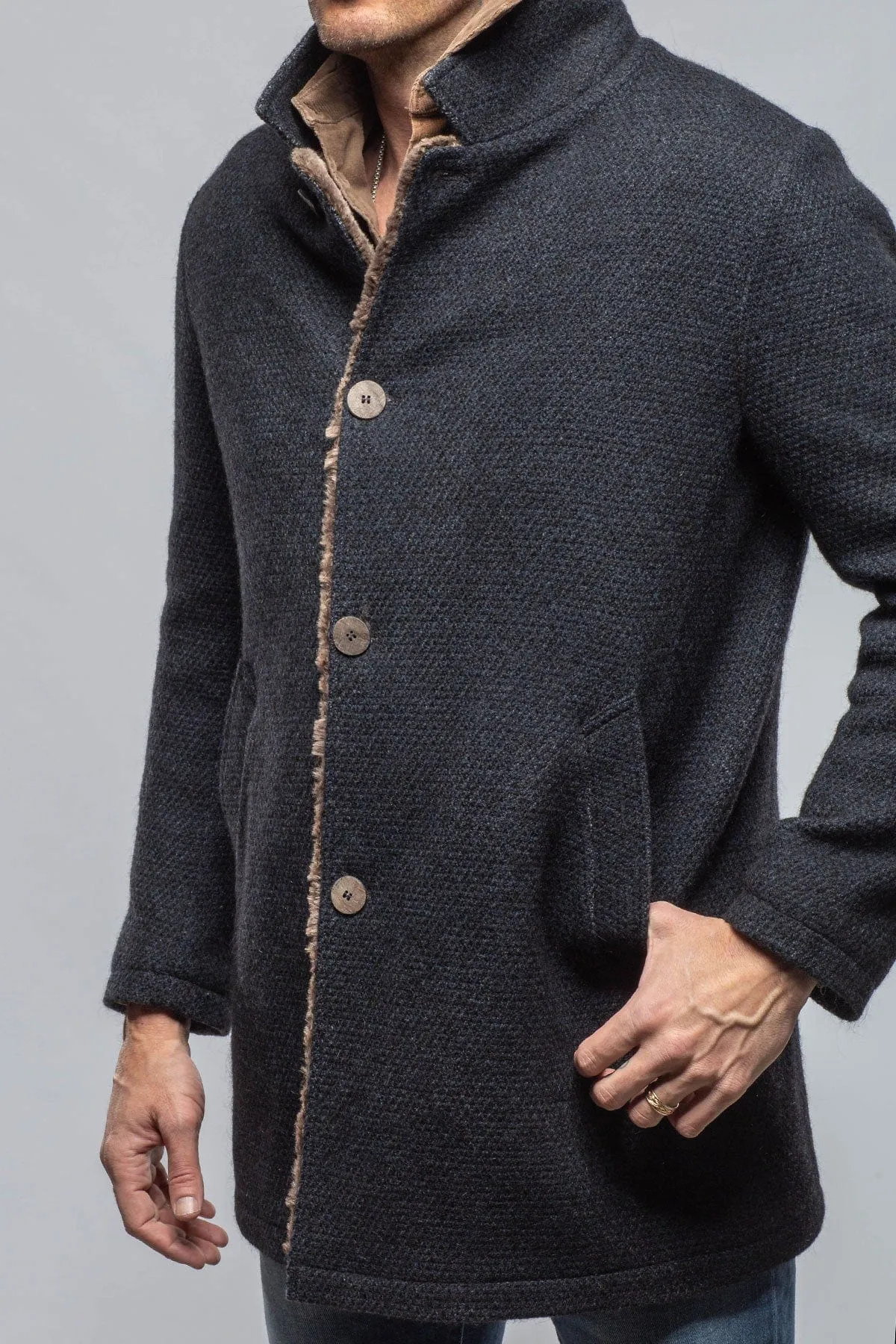 Lazard Long Knit Coat In Navy