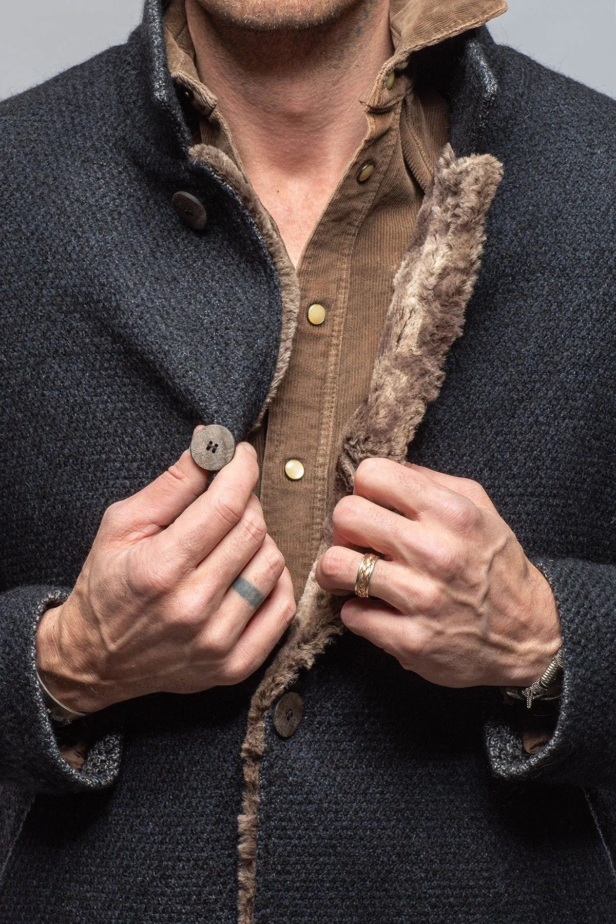 Lazard Long Knit Coat In Navy