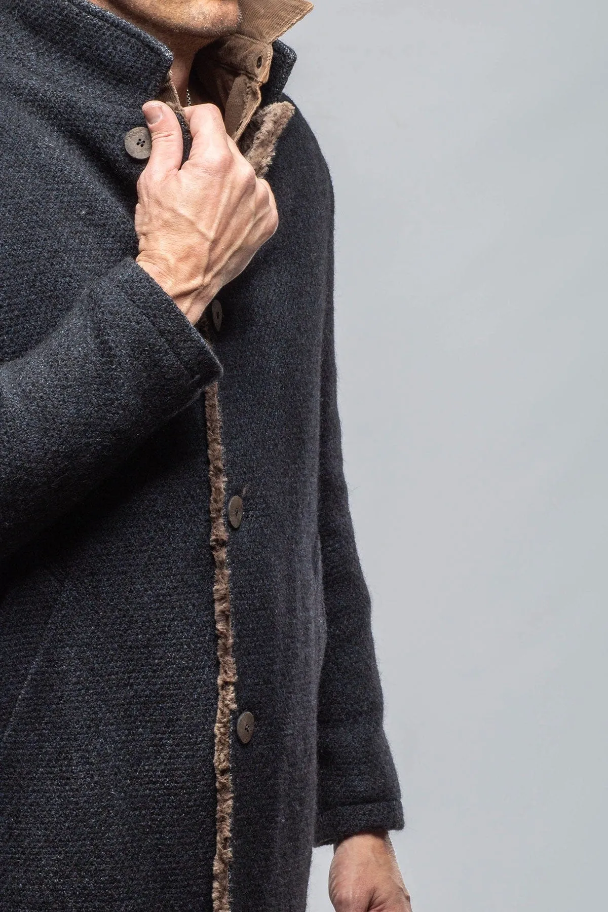 Lazard Long Knit Coat In Navy