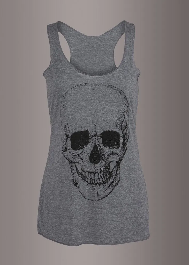 Lets Get Rocked Heather Grey Skull Loose Fit Tank Top