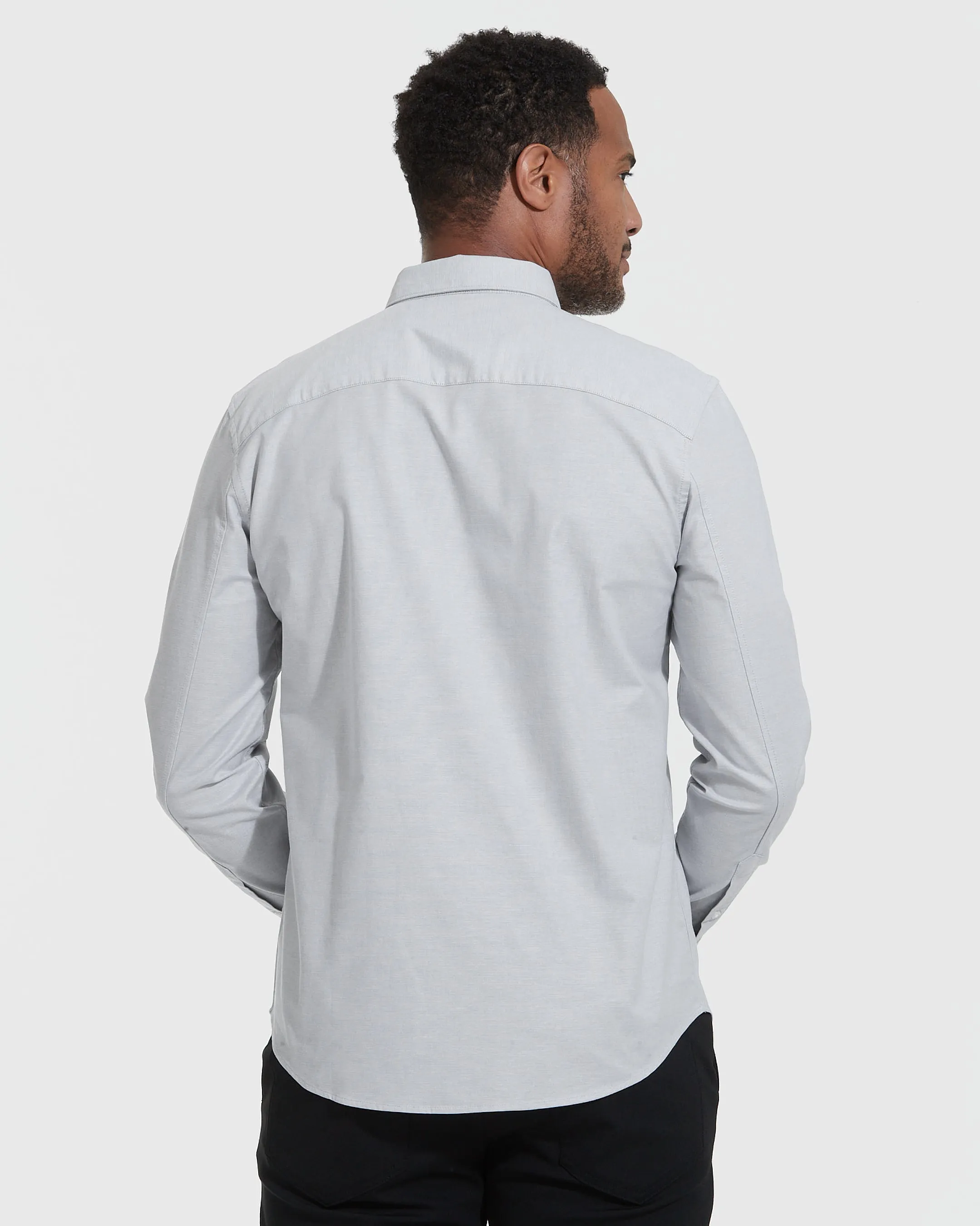 Light Gray Stretch Oxford Long Sleeve Shirt