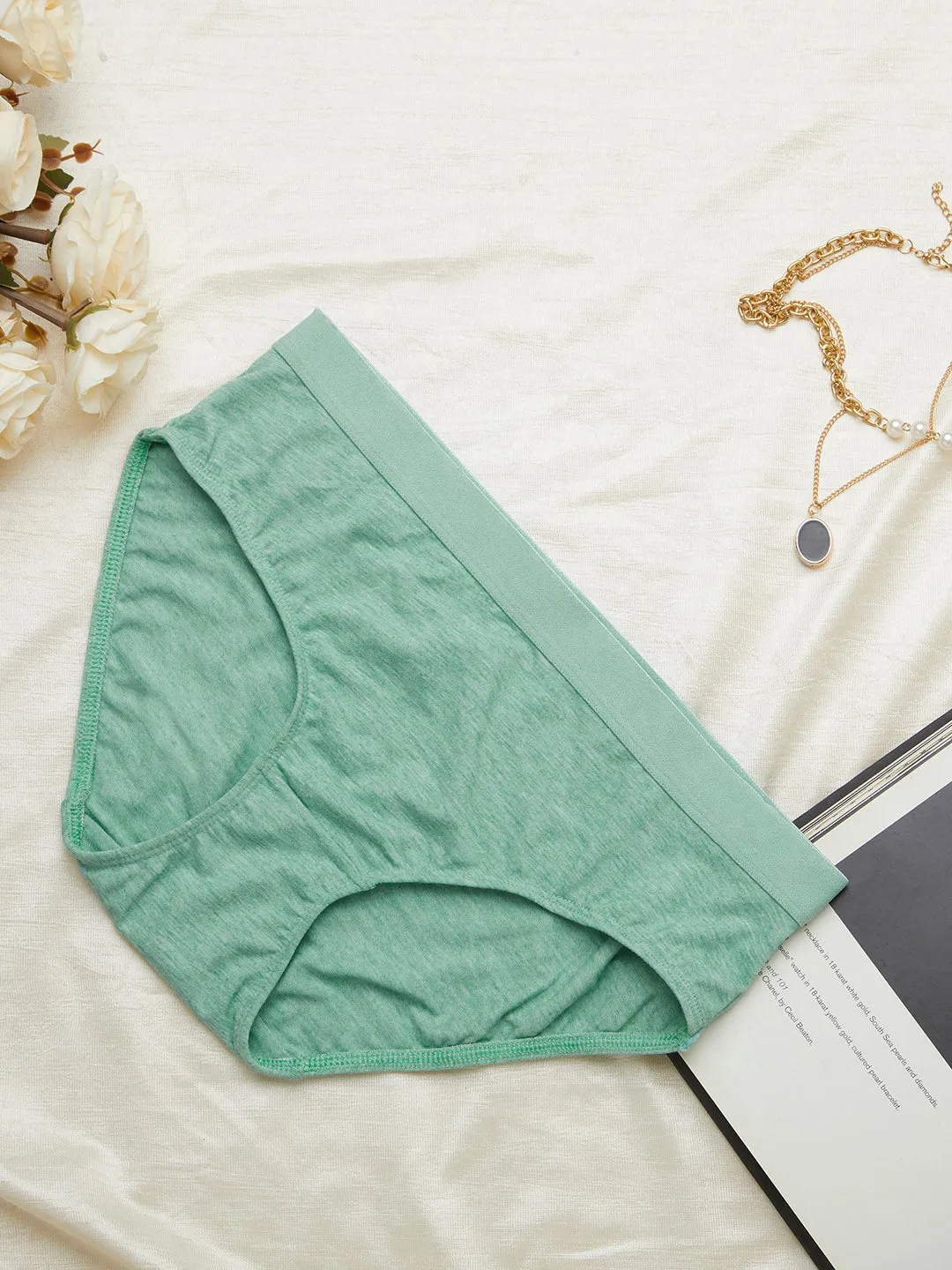 Light Green & Green Melange Hipster Pack of 2 Panties for Women - Zola
