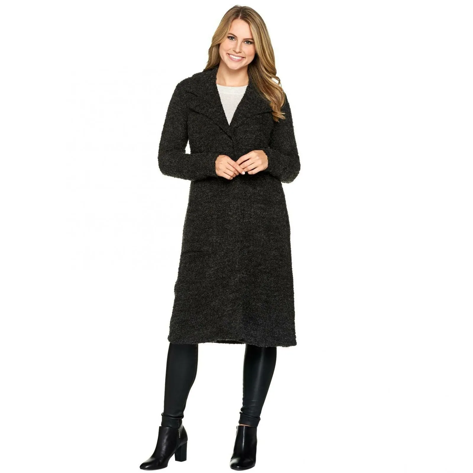 Lisa Rinna Collection Women's Bumpy Knit Wool Blend Duster Coatigan