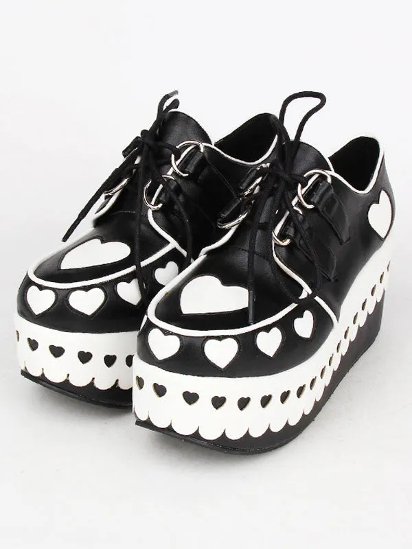 Lolita Platform Shoes Hearts High Platform Lolita Deck Shoes With Laciness