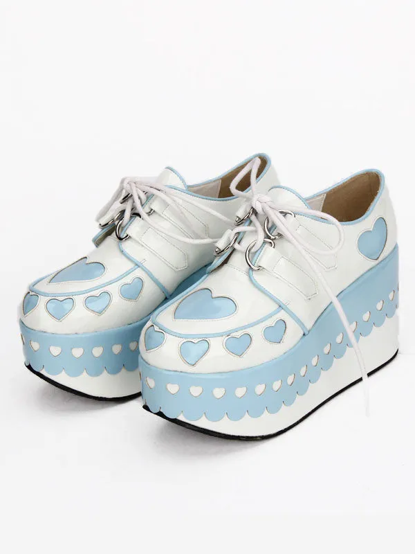 Lolita Platform Shoes Hearts High Platform Lolita Deck Shoes With Laciness