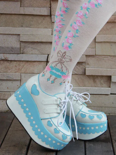 Lolita Platform Shoes Hearts High Platform Lolita Deck Shoes With Laciness