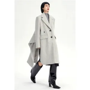 Loose Fit Gray Irregular Big Size Shaped Woolen Coat