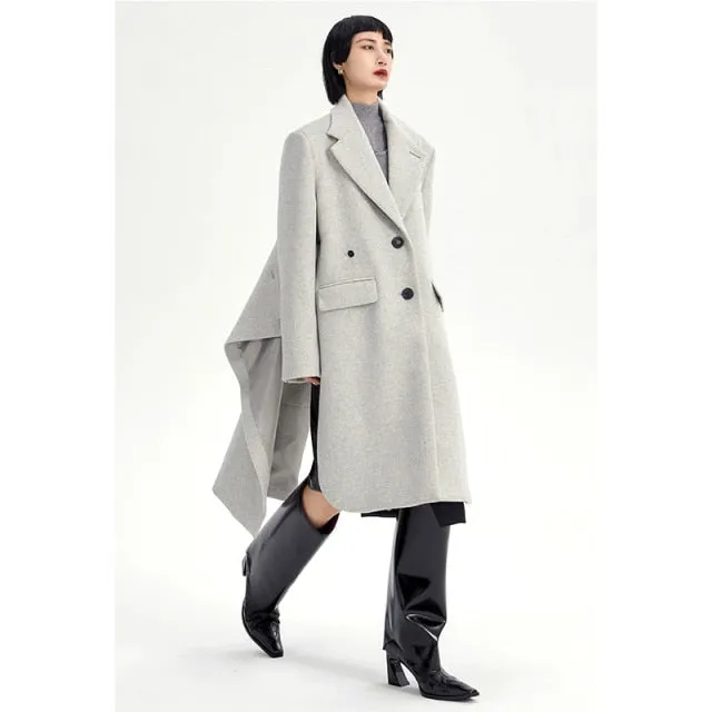 Loose Fit Gray Irregular Big Size Shaped Woolen Coat