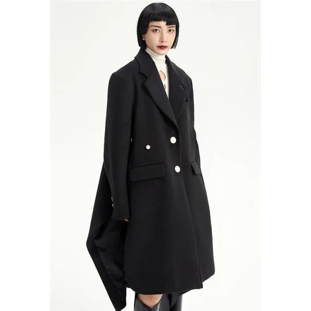 Loose Fit Gray Irregular Big Size Shaped Woolen Coat