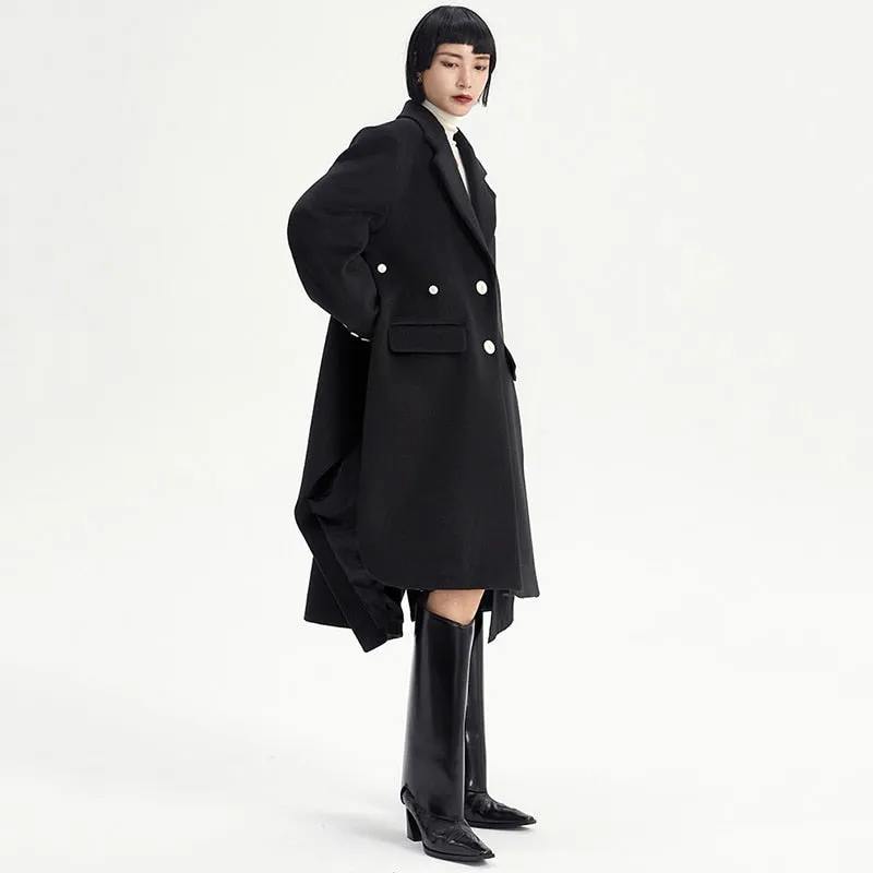 Loose Fit Gray Irregular Big Size Shaped Woolen Coat