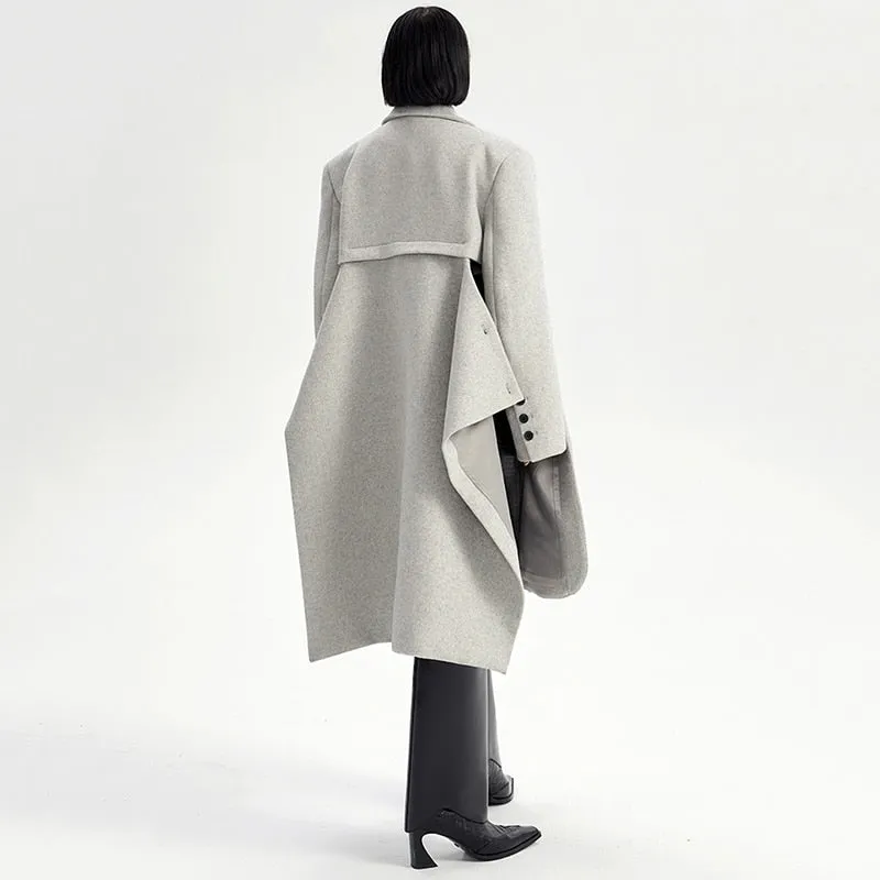 Loose Fit Gray Irregular Big Size Shaped Woolen Coat