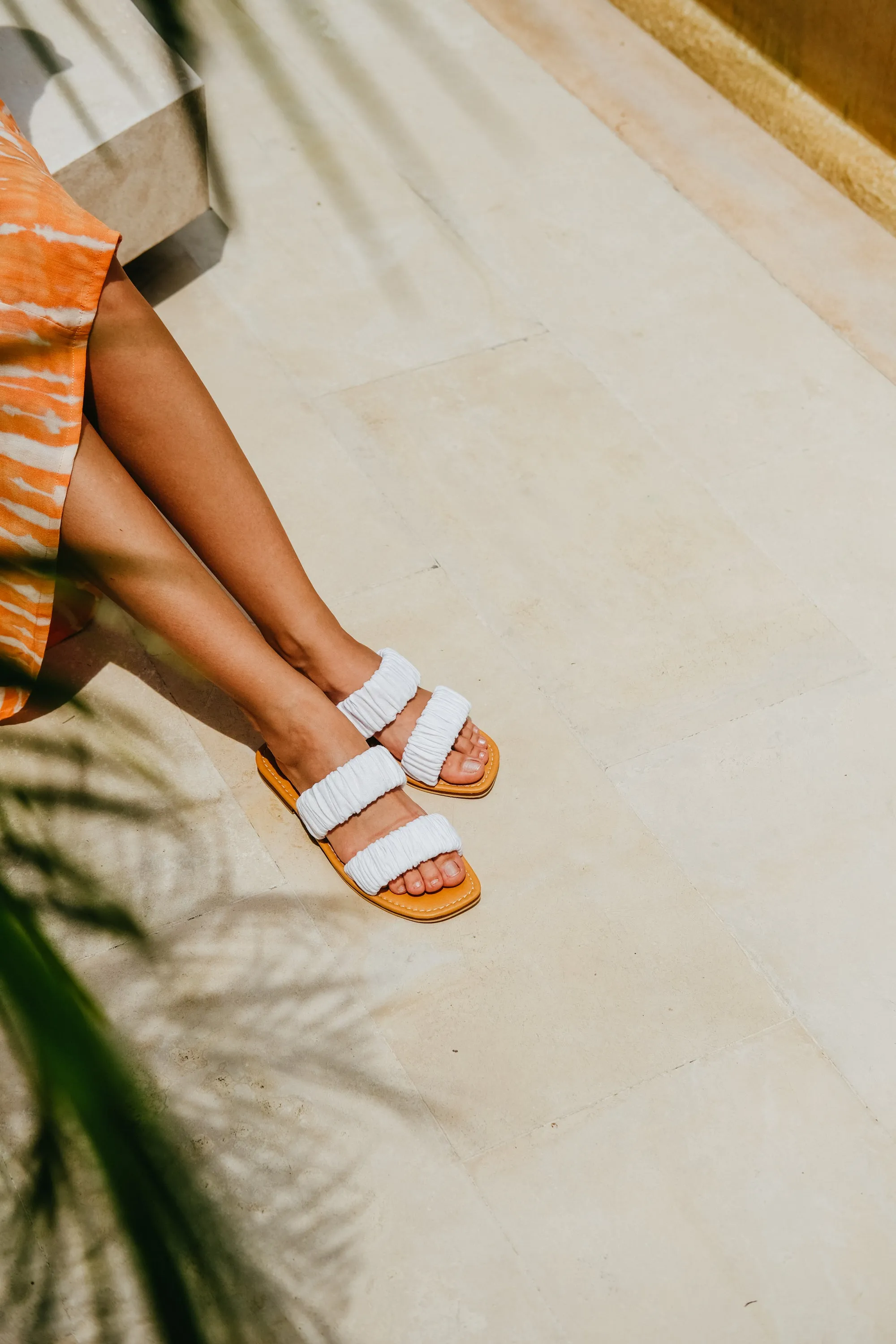 Loretta Linen and Leather Slide Sandals